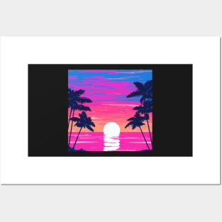 Pink sunset on the beach Posters and Art